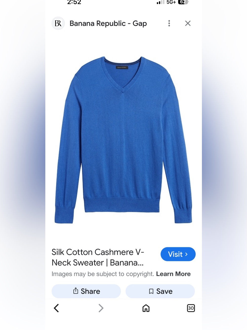 Banana Republic Men's V-Neck Sweater — Bright Blue